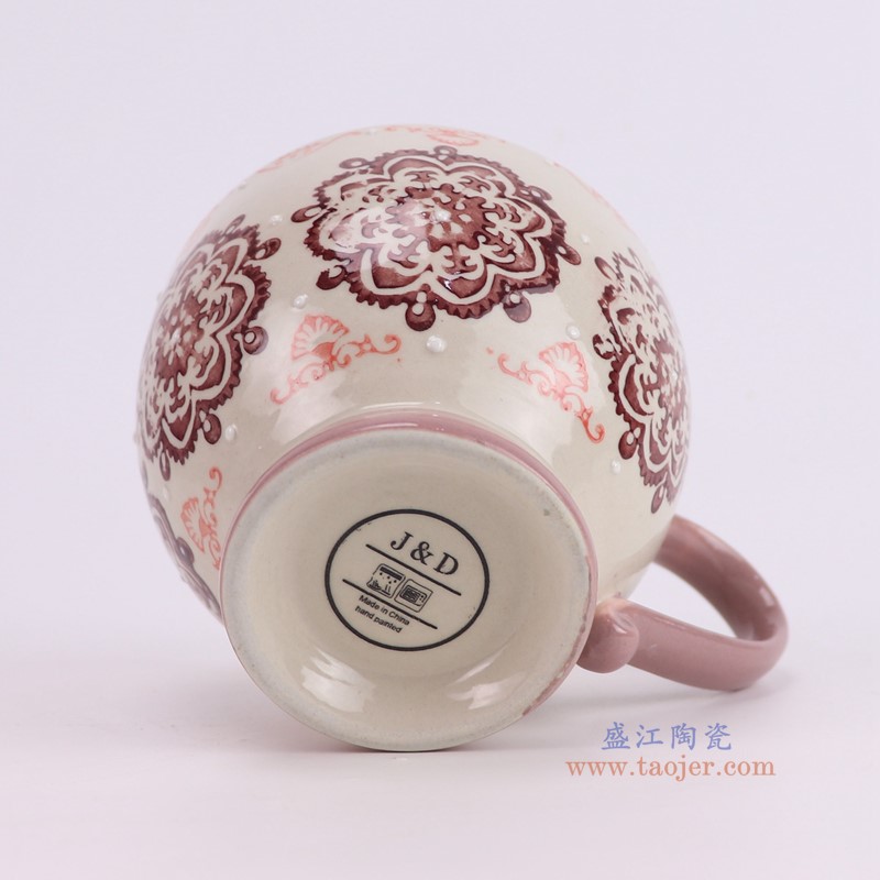 RXCM05-A粉紅色花卉6寸咖啡杯子底部圖