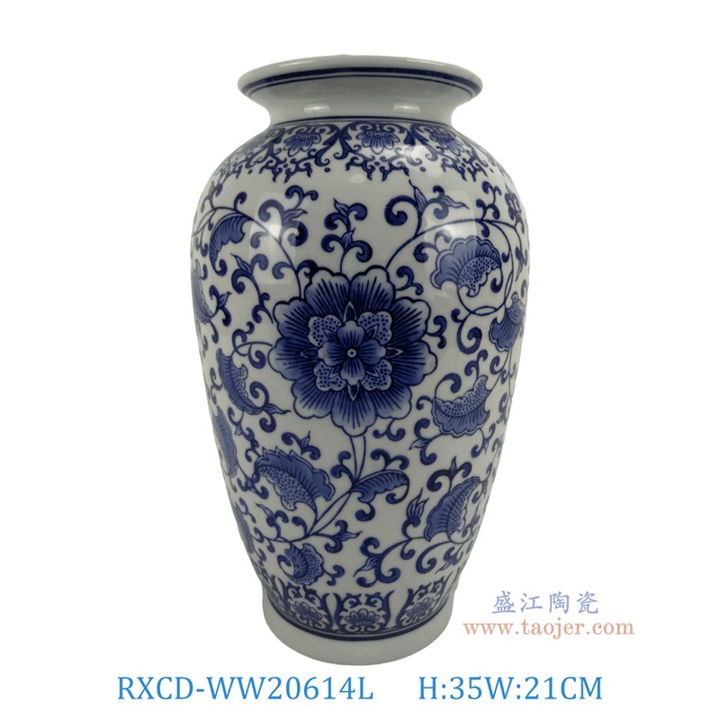 RXCD-WW20614L手工青花纏枝蓮冬瓜瓶大號高35直徑21