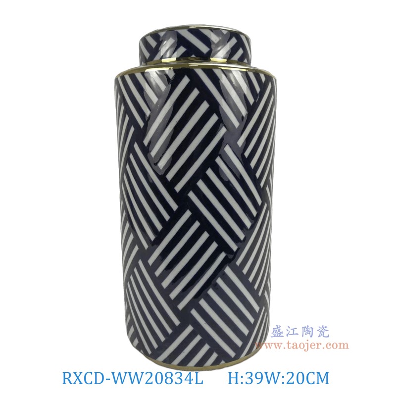 RXCD-WW20834L幾何圖案手工描金平頂罐大號高39直徑20