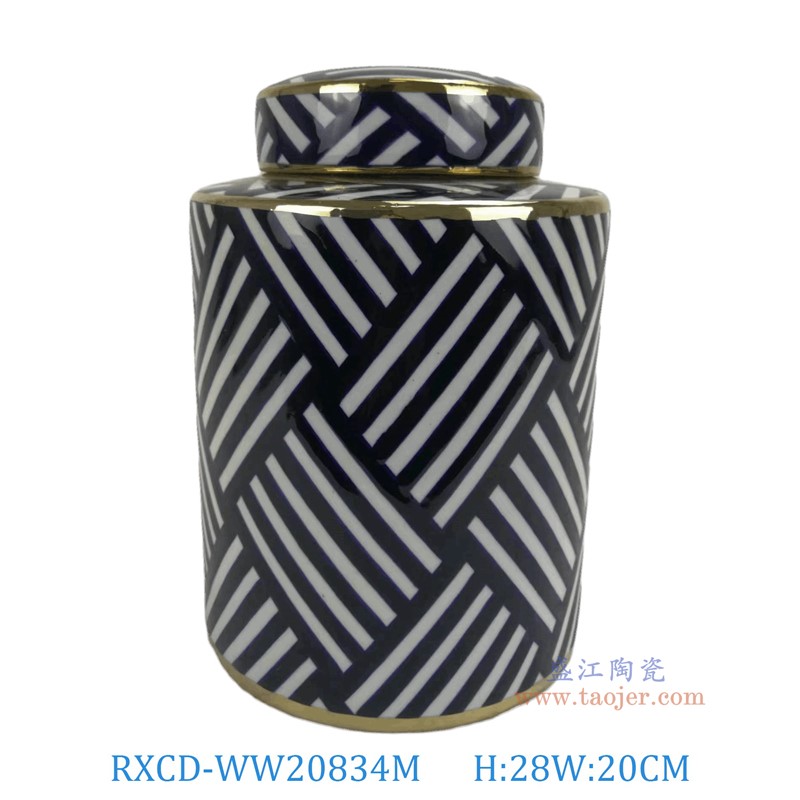 RXCD-WW20834M幾何圖案手工描金平頂罐中號高28直徑20