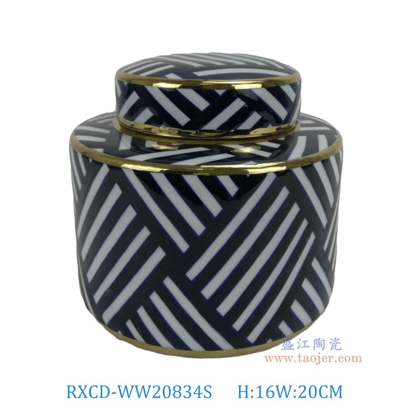 RXCD-WW20834S幾何圖案手工描金平頂罐小號高16直徑20