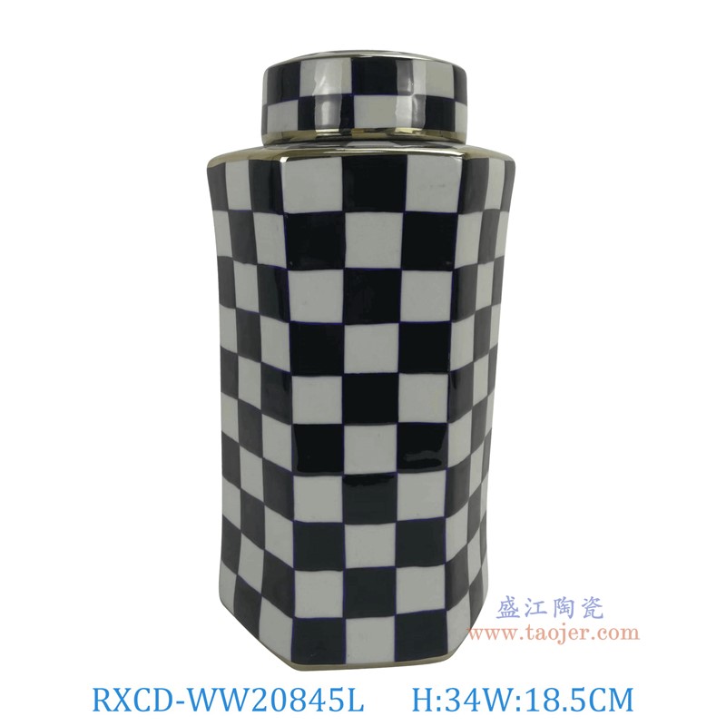 RXCD-WW20845L幾何圖案手工六方罐大號高34長18.5寬16.5