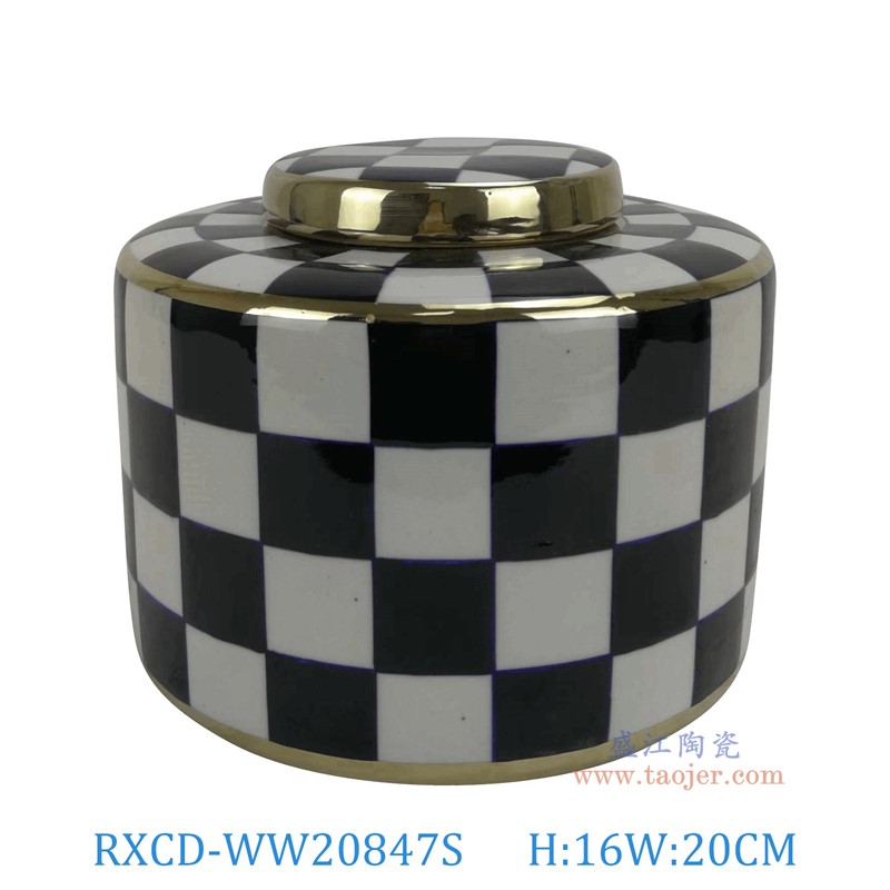 RXCD-WW20847S幾何圖案手工平頂圓罐小號高16直徑20