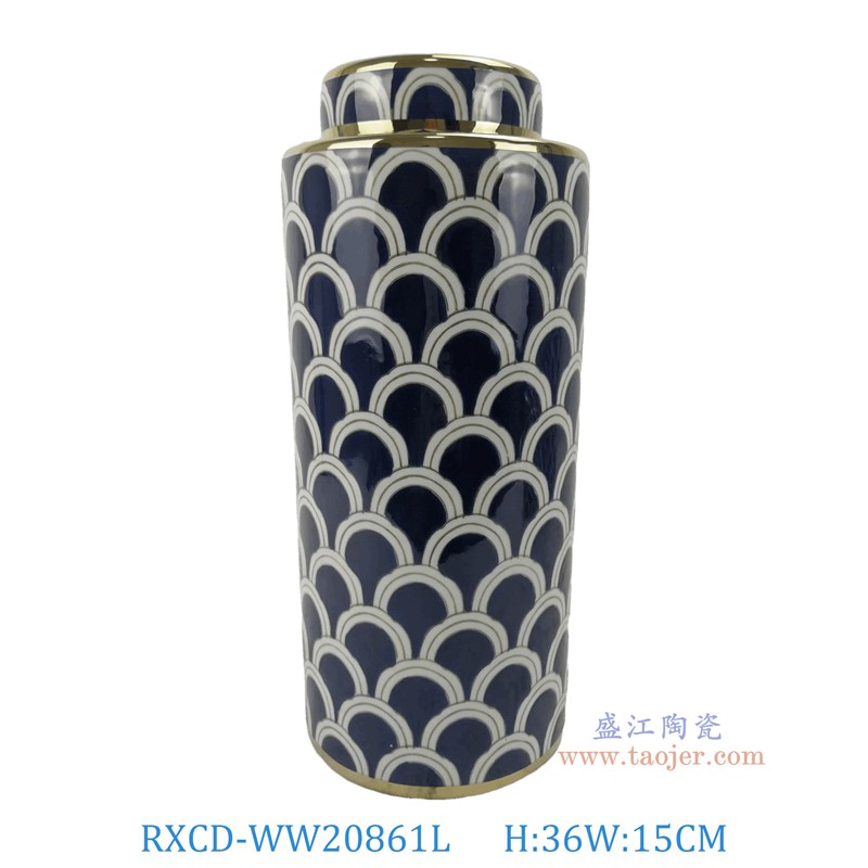 RXCD-WW20861L魚鱗紋描金平頂罐大號高36直徑15