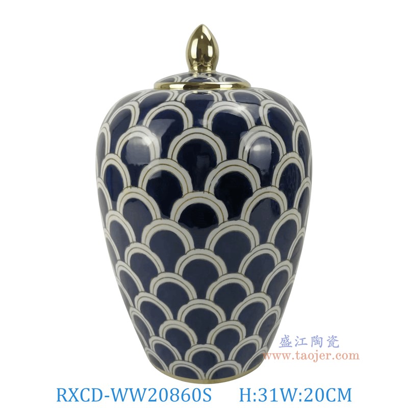 RXCD-WW20860S魚鱗紋描金冬瓜罐小號高31直徑20