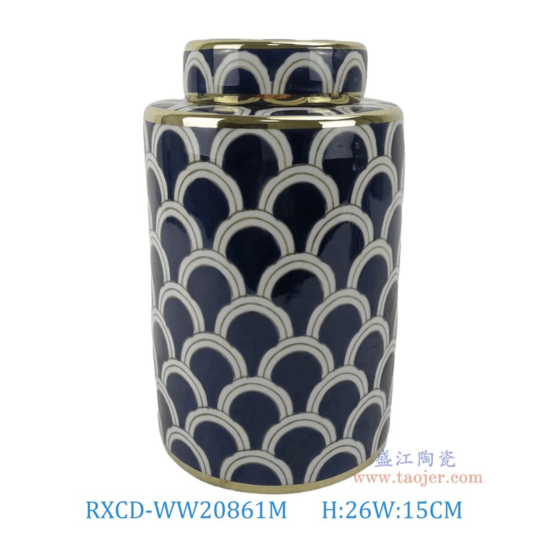 RXCD-WW20861M魚鱗紋描金平頂罐中號高26直徑15