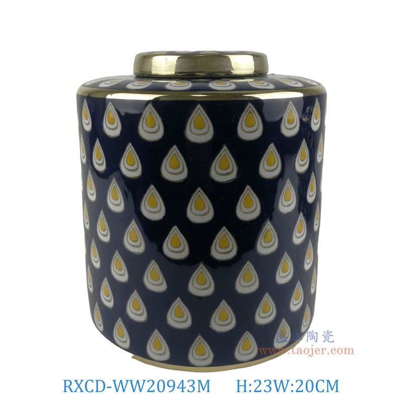 RXCD-WW20943M手工描金平頂圓罐中號高23直徑20