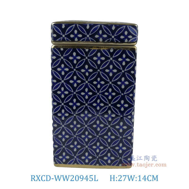 RXCD-WW20945L手工描金幾何圖案四方罐大號高27長14寬11