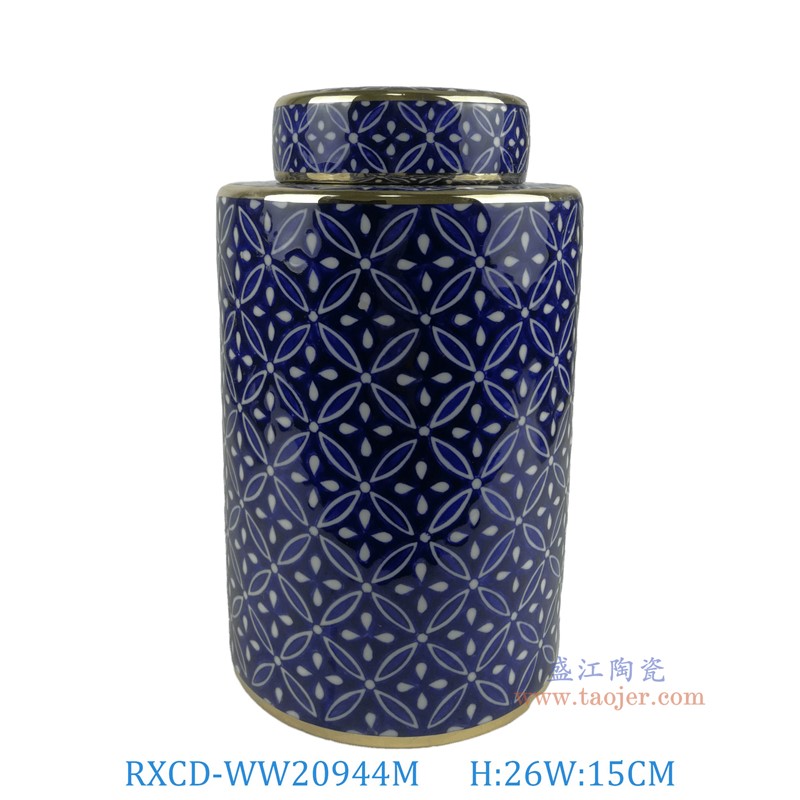 RXCD-WW20944M手工描金幾何圖案平頂圓罐中號高26直徑15