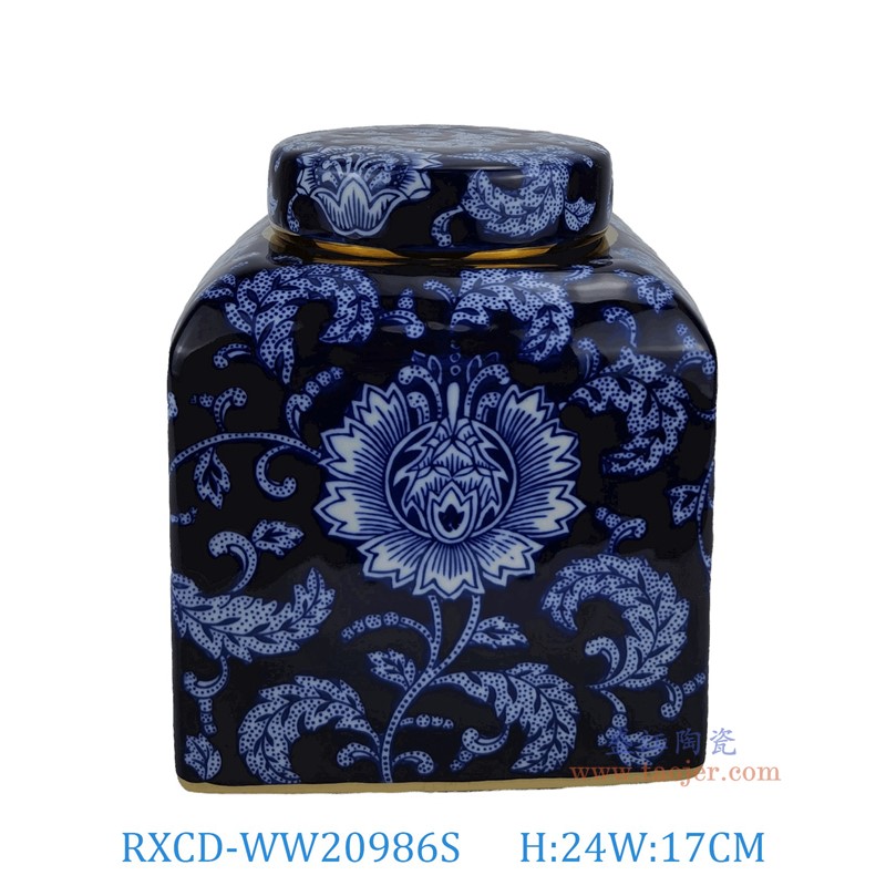 RXCD-WW20986S手工描金花卉紋四方罐小號高24直徑17