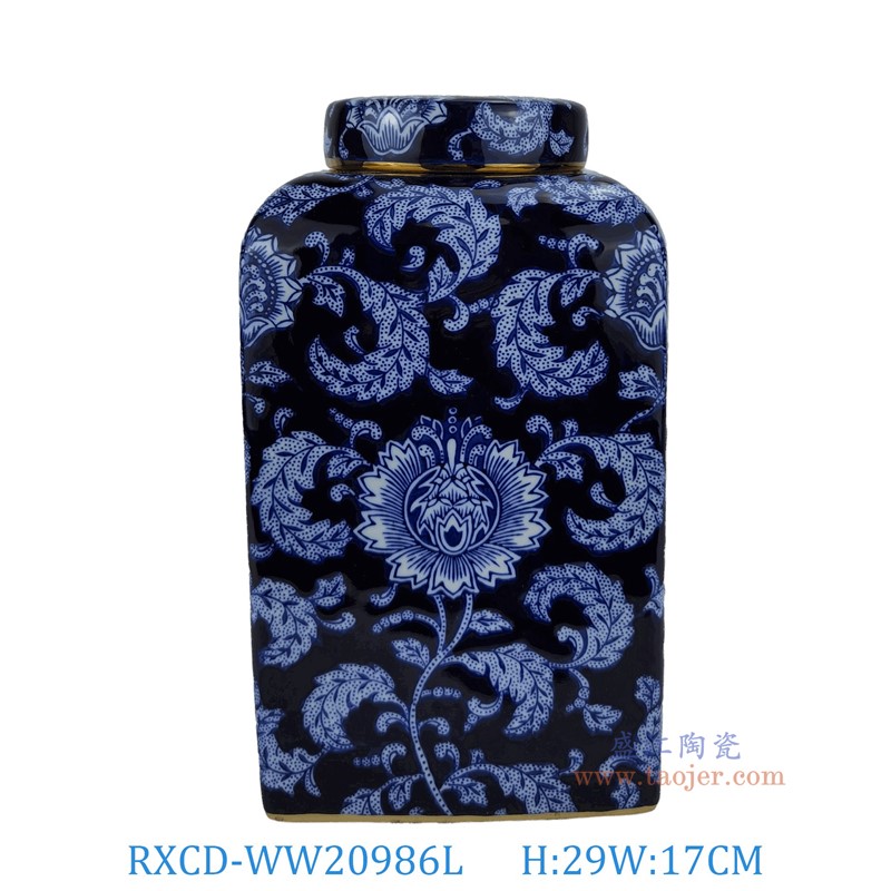 RXCD-WW20986L手工描金花卉紋四方罐大號高29直徑17