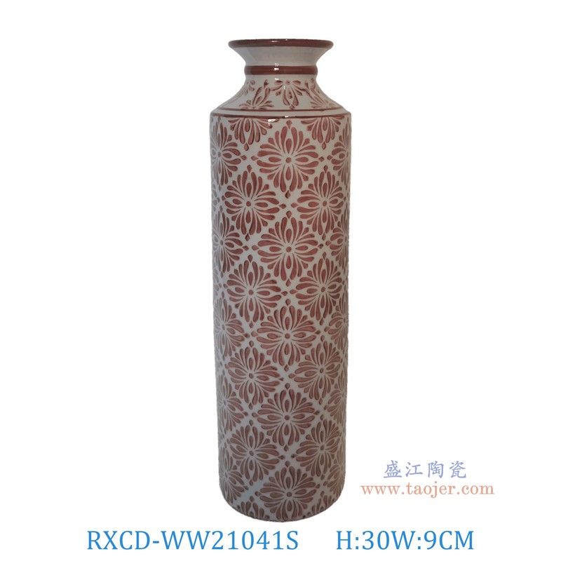 RXCD-WW21041S幾何圖案紅釉花瓶小號高30直徑9