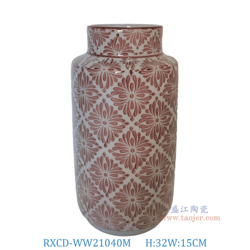 RXCD-WW21040M幾何圖案紅釉平頂圓罐中號高32直徑15