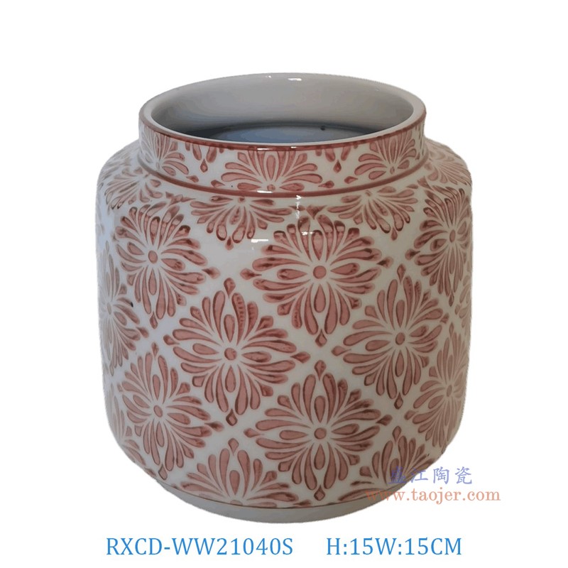RXCD-WW21040S幾何圖案紅釉平頂圓罐小號高15直徑15