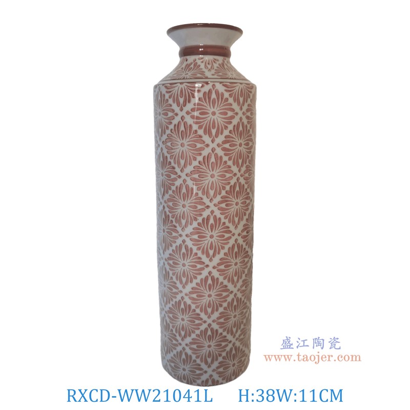 RXCD-WW21041L幾何圖案紅釉花瓶大號高38直徑11