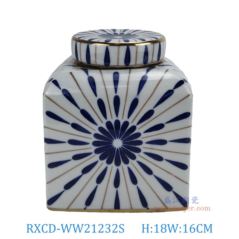 RXCD-WW21232S幾何圖案描金四方罐小號高18直徑16
