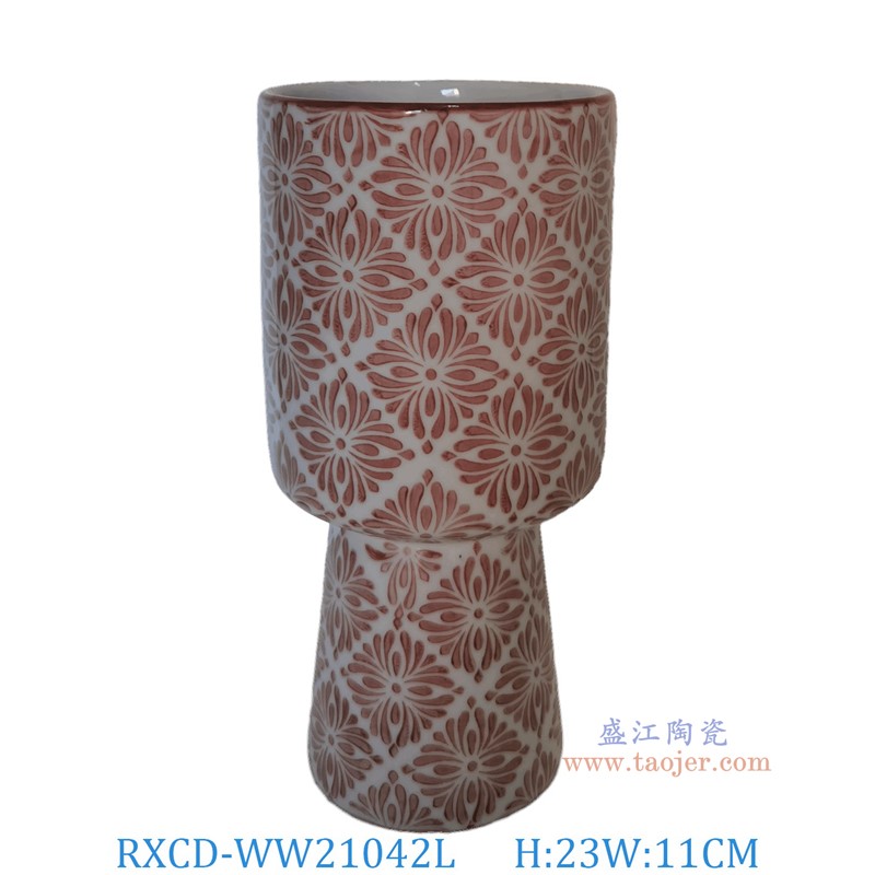 RXCD-WW21042L幾何圖案紅釉高腳罐大號高23直徑11