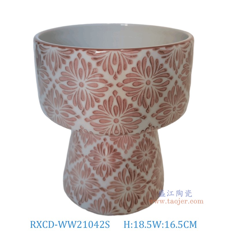 RXCD-WW21042S幾何圖案紅釉高腳罐小號高18.5直徑16.5
