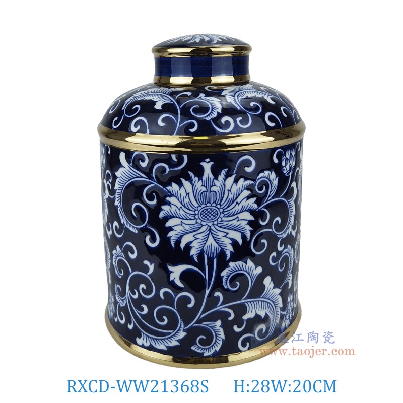 RXCD-WW21368S描金蓮花紋花瓶儲物罐小號高28直徑20