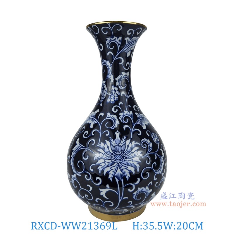 RXCD-WW21369L描金蓮花紋花瓶大號高35.5直徑20