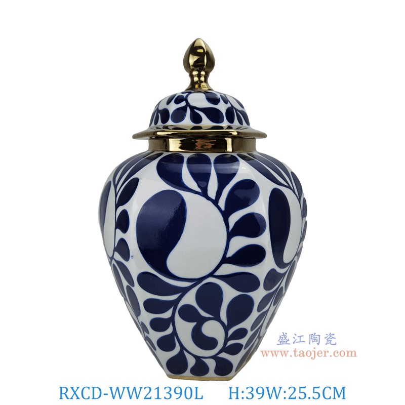 RXCD-WW21390L手工描金樹葉紋將軍罐大號高39長25.5寬23.5