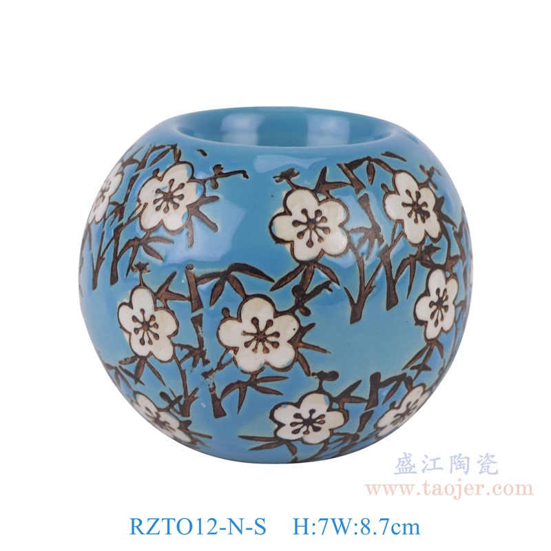 RZTO12-N-S 藍底彩繪花葉紋燭臺小號 高7直徑8.7底徑2.3重量0.2KG